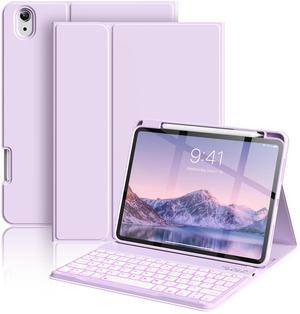 aoub Keyboard Case for iPad 11th (A16) / 10th Generation 11/10.9 Inch 2025/2022 with Pencil Holder - 7 Colors Backlit, Wireless Detachable Folio Keyboard Soft TPU Back Cover - Purple