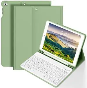 BQDIYOO Keyboard Case for iPad 6th / 5th Generation (2018 2017 Model), 9.7 inch Keyboard Case for iPad Air 2/Air with Pencil Holder, Auto Wake Sleep, Light Green