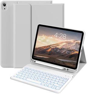 BQDIYOO for iPad 11th 10th Generation Case with Keyboard 2025 2022, 11 inch A16/10.9" 7 Color Backlit Wireless Detachable Keyboard Case with Pencil Holder, Auto Sleep/Wake Tablet Cover, Gray