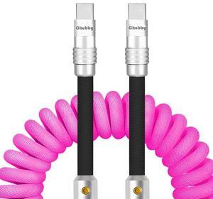 chubbycable Curly Chubby - 240W Coiled USB C Cable Spring Retractable Fast Charging Cable for Car Compatible with CarPlay, Android Auto, Rose Red+Black, Type-C to Type-C, 2.29FT-3.6FT