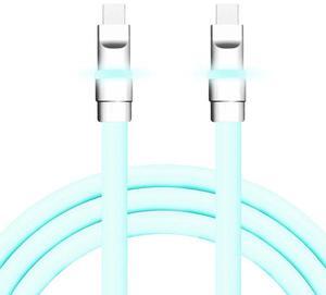 chubbycable Neon Chubby - Fast Charge Cable with Smart Light RGB Color Gradual Light Up LED USB Charging Cable, Light Blue, Type-C to Type-C, 0.82 FT