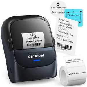 CLABEL Thermal Label Maker Machine: 221B Bluetooth Label Maker Machine with Tape Mini Sticker Printer Barcode Printer Compatible with Smartphone with 1 Roll 40x30mm Label (Blue)