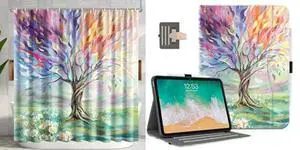 iPad 10th Generation Case + Shower Curtain with Oil Painting Tree Pattern Set