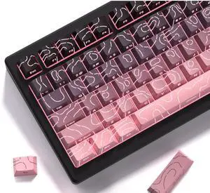 dagaladoo Gradient Pink Grey Topographic keycaps Line backlit keycaps Shine Through Keyboard Keys Side Printed Key caps Cherry Profile keycap set for 61/64/66/68/71/75/84/87 Mechanical Keyboards 98key
