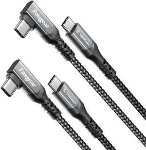 Fasgear 100W USB C to Type C 90-Degree Cable, 2 Pack 6ft USB 3.1 Gen 2 10Gbps Data Power Delivery Cord Compatible for VR Headset,PD Docking Station,Hard Drives,Mac-Book,4K Displays (6ft, Black)