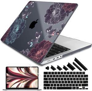DONGKE for M4 MacBook Pro 14 inch Case 2024 2023 2021 A3112 A3401 A3185 M3 A2918 A2992 M2 A2779 M1 A2442 Pro Max with Retina XDR Display & Touch ID, Plastic Hard Shell Cover, Dahlia Flowers