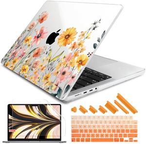 DONGKE for M4 MacBook Pro 16 Inch Case 2024 2023 2021 A3403 A3186 M3 A2991 M2 A2780 M1 A2485 Pro/Max Chip, Plastic Hard Shell Case & Keyboard Cover for Mac Pro 16 with Touch ID, Daisy Flowers