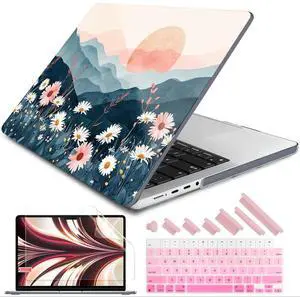 DONGKE for M4 MacBook Pro 14 inch Case 2024 2023 2021 A3112 A3401 A3185 M3 A2918 A2992 M2 A2779 M1 A2442 Pro Max with Retina XDR Display & Touch ID, Plastic Hard Shell Cover, Sun & Daisies