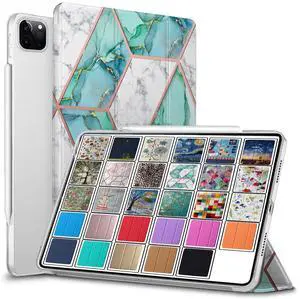 DuraSafe Cases for iPad PRO 12.9 Inch 2021 5th 2020 4th Gen [ Pro 12.9 5 4 ] A2378 A2461 A2379 MHNR3LL/A MHNT3LL/A MY3K2LL/A MY3J2LL/A Printed PC Dual Angle Stand Clear Flip Back Cover - Green Marble