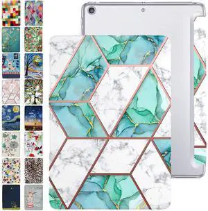 DuraSafe Cases for iPad PRO 12.9 3 [ 3rd Generation 2018 ] A1876 A2014 MTHN2LL/A MTHU2LL/A MTEL2LL/A MTEM2LL/A Trifold Printed PC Lightweight Protective Clear Back Cover - Marble Green