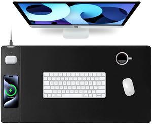 Mouse Pad with Wireless Charging, Gaming Mouse Pad with Ultra-Smooth Surface, Large XXL Desk Mat, Non-Slip Mouse Mat, Waterproof Computer Keyboard Pad for Gaming, Desk, Office, PC, 800x400x4MM, Black