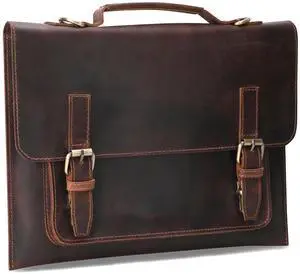 Leatherganic Genuine Leather Laptop Bag 14" Computer Messenger Shoulder Bag Briefcase Office Bag Travel Satchel Sleeve Bags (Dark Brown)