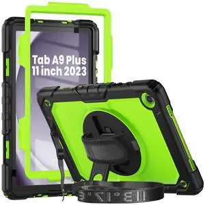 Herize Tab A9 Plus Case 11 Inch with Screen Protector Pen Holder | Three-Layer Rugged Shockproof Case W/Stand Hand Strap Shoulder Strap for Samsung Galaxy A9+ Model SM-X210/X215/X216 | Green