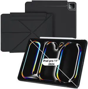 HATOKU Magnetic Case for iPad Pro 11 Inch 2024 5th Generation (M4): Slim Multi - Angle Stand Protective Cover with Pencil Holder - Auto Wake/Sleep (Black)