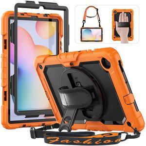 HXCASEAC Case for Samsung Galaxy Tab S6 Lite 10.4 inch, Protective with Screen Protector/Hand Strap/S Pen Holder, Shockproof S6 Lite Tablet Case 2024/2022/2020 - Orange