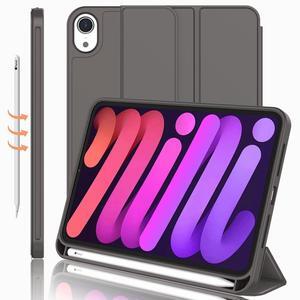 iMieet iPad Mini 7 Case 2024 (A17 Pro), iPad Mini 6 Case (8.3-Inch,2021 Model), iPad Mini 7th/6th Generation Case with Pencil Holder, Trifold Stand Smart Case with Soft TPU Back,Space Gray