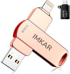 MFi Certified 512GB Flash Drive for iPhone iPad, IMKAR Memory Stick Storage for Photos Videos, Plug and Play No Application Required, Compatible with iPhone iPad Android and PC (Rose Gold)