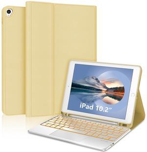 for iPad 9th Generation Case with Keyboard 10.2 Inch - Multi-touch Trackpad, Wireless Bluetooth Detachable Keyboard case for iPad 8th Gen/7th Gen/iPad Pro 10.5"/iPad Air 3rd Gen, Yellow-Backlit