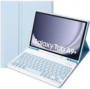 Slim Candy Colors Keyboard Case Compatible with Samsung Galaxy Tab A9 Plus 11 Inch 2023 Model (SM-X210/X216/X218) with S Pen Holder, Mutil Angles Stand Cover Detachable Wireless Keyboard (Light Blue)