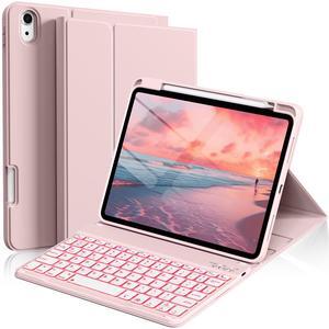 kenke for iPad 11/10th Gen Case with Keyboard 11/10.9 inch 2025 A16/2022, Detachable Wireless Bluetooth Keyboard Case with Right Side Pencil Holder, Backlit White Square Keycaps (Light Pink)