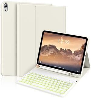 kenke for iPad 11/10th Gen Case with Keyboard 11/10.9 inch 2025 A16/2022, Detachable Wireless Bluetooth Keyboard Case with Right Side Pencil Holder, Backlit White Circular Keycaps (Cream)