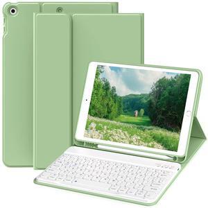 KVTVOU Keyboard for iPad 9th/8th/7th Generation (2021/2020/2019), Folio Detachable Wireless Bluetooth Keyboard, Flip Stand Case with Pencil Holder & Auto Wake/Sleep for iPad 10.2 Inch, Light Green
