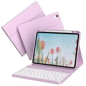 KVTVOU for iPad (A16) 11th/10th Generation Case with Keyboard (11/10.9 Inch, 2025/2022) - 7 Colors Backlit Wireless Magnetic Detachable Folio Keyboard, Flip Cover with Pencil Holder, Light Purple