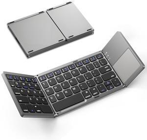 KUNSI Foldable Bluetooth Keyboard with Touchpad, Ultra Slim Portable Wireless Keyboard with Rechargeable Battery for Android Windows iOS Tablets Laptop-Space Gray