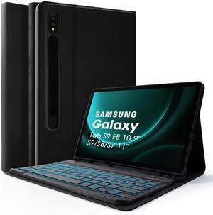 LAMA Backlit Keyboard Case for Samsung Galaxy Tab S10 FE/S9 FE 10.9'', Detachable Wireless Keyboard Case for Galaxy Tab S9/S8/S7 11'', Lightweight Stand Cover with Built-in S Pen Holder, Black