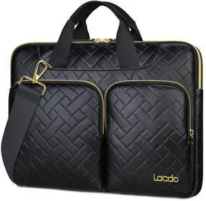Lacdo 360deg Protective Laptop Shoulder Bag, 14 Inch Laptop Sleeve Case for HP Dell ASUS Acer Chromebook 14, HP Stream, Dell Inspiron, IdeaPad, Acer Spin, ASUS ZenBook Computer Bag, Elegant Black