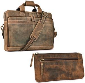 LEATHER VILLAGE Leather messanger bag Borwn color with Leather Pouch for Pencil - Set of 2 Laptop Bag & Pencil Case