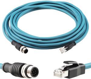 Lonlonty M12 A Coded 8 Pin Male to RJ45 Cable Cat6 Industrial Ethernet Shielded Cable for Cognex and Automation Application SFTP 26AWG 16.5Ft/5M