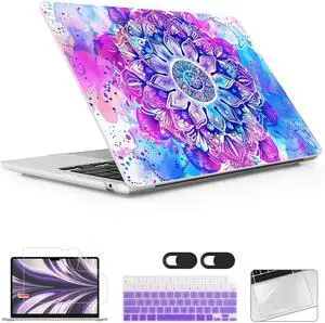 Lepeoac for MacBook Air 15 inch Case 2023 2024 2025 Release A3241 M4 A3114 M3 A2941 M2 with Liquid Retina Display & Touch ID, Hard Shell with Screen Protector & Webcam Cover & Keyboard Cover, Mandala