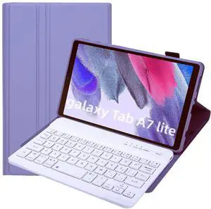 Lrufodya Keyboard Case for Samsung Galaxy Tab A7 Lite 8.7" 2021, Candy Colors Detachable Wireless Keyboard with Slim Cover for Model SM-T220 T225 T227 (Purple)
