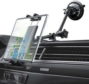 LYFICCS Metal Car Tablet Holder for Dashboard Windshield, [Aluminum Alloy Magic Arm] Vehicle Tablet Mount Suction Cup for iPad Pro 12.9/ Air/Mini, Galaxy Tab, iPhone and 4-12.9" Tablet and Phone