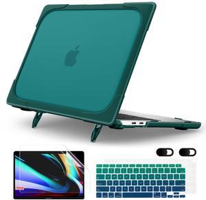 MEEgoodo for MacBook Air 13 inch Case 2021 2020 2019 2018 Release A2337 M1 A2179 A1932 with Touch ID Heavy Duty Rugged Shockproof Plastic Hard Shell with Fold Kickstand for MacBook Air 13.3, Teal