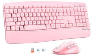 MEETION Wireless Keyboard and Mouse, Bluetooth Ergonomic Keyboard with Wrist Rest, Multi-Device, 3-Level DPI Wireless Mouse for Windows/MacLaptop/Computer/PC/iPad/Andriod, Pink
