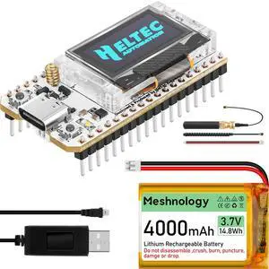 Meshnology ESP32 LoRa V3 Development Board + 4000mAh Battery + USB Charger Cable Set - with 915MHz Antenna WiFi Bluetooth and SX1262 LoRa V3 Devices for Meshtastic Arduino LoRawan IOT Maker