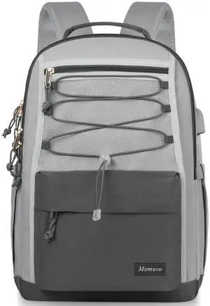 MOMUVO Classic Backpack for Women, Lightweight High School Bookbag for Teens Girls, Waterproof 15.6 Inch Laptop Bag with USB Charging Port for College Work Travel Trip, Dark Grey