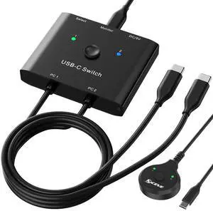 USB C Switch,Bi-Directional USB C Switcher 2 Computers,MLEEDA USB Type C KVM Switch 8K@60Hz 4K@120Hz Video/10Gbps Data Transfer/100W Charging,Compatible with Thunderbolt Device,2 USB-C Cables Included