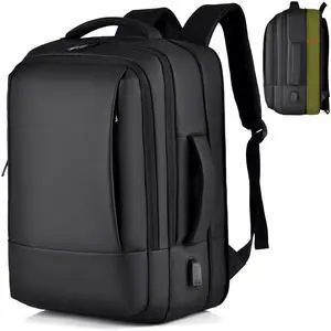 ORILOOSEN 17/15.6" Business laptop backpack, PU Travel laptop backpack,carry on backpack, Expandable laptop backpack Men,college backpack(02#updated, Black)