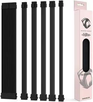 Reaper Cable Softies - Soft & Supple Sleeved PSU Extension Set - Power Supply Extensions - 1x 24 Pin / 2X 4+4 Pin / 2X 6+2 Pin / 1x 6-Pin - 30cm (Black)