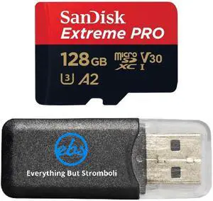 SanDisk Micro 128GB Extreme Pro Memory Card Works with Insta360 ONE RS 1-Inch 360, One X3 Action Camera (SDSQXCD-128G-GN6MA) Bundle with (1) Everything But Stromboli MicroSD Card Reader