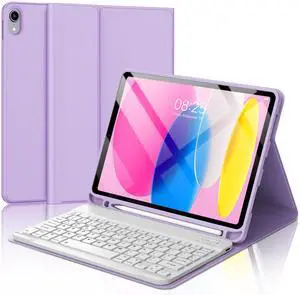 SENGBIRCH iPad A16 11th 2025 & 10th Generation Case with Keyboard 10.9inch 2022, Detachable Bluetooth Keypad with Pencil Holder, Premium Protective Case for iPad 10th Rechargeable Keyboard, Purple