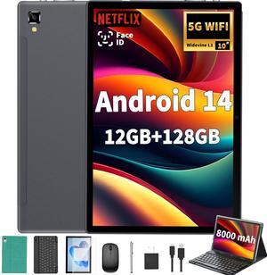 Android 14 Tablet with Keyboard - 10 inch Tablet, 12GB RAM, 128GB ROM (1TB Expand), 5G/2.4G WiFi, 8000mAh, BT 5.0, GMS Certified, with Mouse, Case, Stylus, Support Split screen, Face ID(Green)