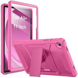 Soke Case for Samsung Galaxy Tab A9 Plus 2023, with Built-in Screen Protector and Kickstand, Rugged Full Body Protective Cover for Galaxy Tab A9+ 11 Inch Tablet [SM-X210/X216/X218],Hot Pink