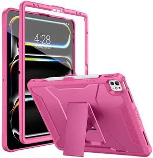 Soke Case for iPad Air 13 Inch M3/M2 (2025/2024),iPad Pro 13 Inch M4,iPad Pro 12.9(2022 2021 2020,6th/5th/4th Gen), Rugged Shockproof Protective Cover with Built-in Kickstand - Hot Pink