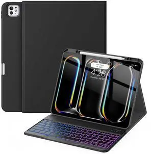 Soke Keyboard Case for iPad Pro 13 Inch (M4 2024), Magnetic Detachable Wireless Keyboard & 7 Colors Backlight Keys, Folio Stand TPU Back Cover with Pencil Holder for iPad Pro 13", Ebony