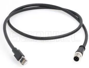 SZRMCC M12 Ethernet Cable D-Code 4 Pin Male to RJ45 Connector High Flex Cat5e Shielded Waterproof Network Cable for Industrial Camera Sensor (1m,Black)
