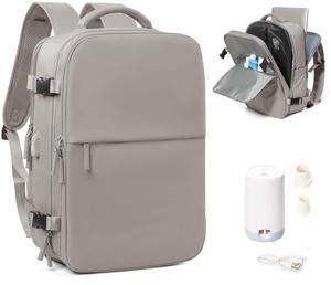 suradar Vacuum Seal Compression Travel Backpack for Women Men Airback Vacpack Travel Vacuum Bags with Pump Laptop Backpack with Shoe Compartment Carry On Suitcase Luggage Flight Approved Grey Brown
